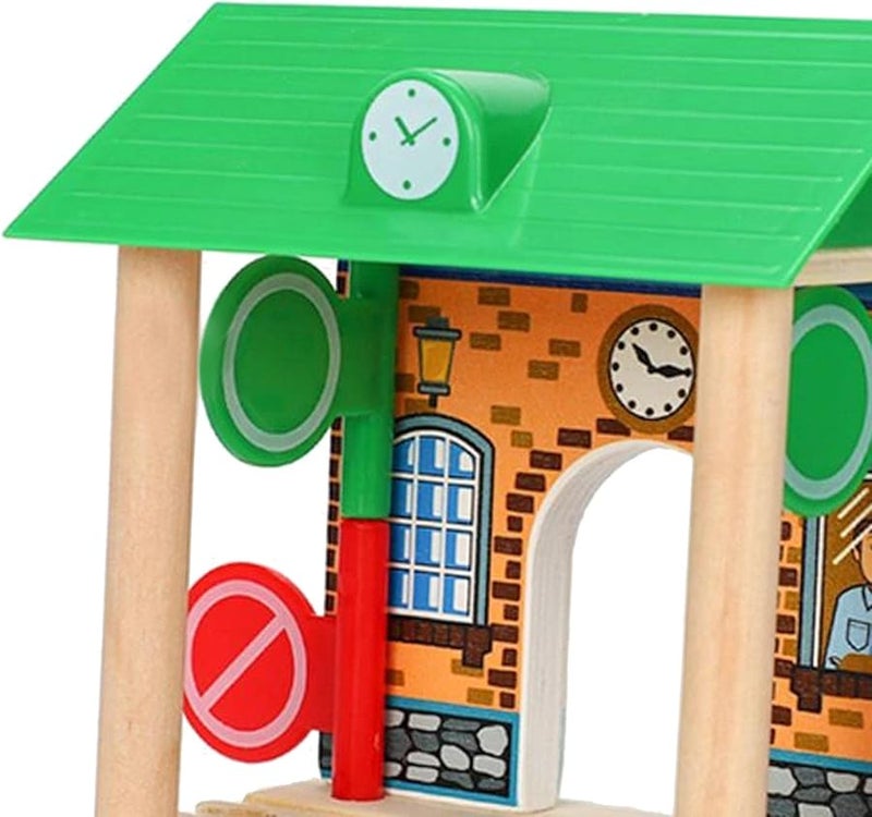 Wooden Train Track Accessories Set with Barricade Station for Kids - Image 3